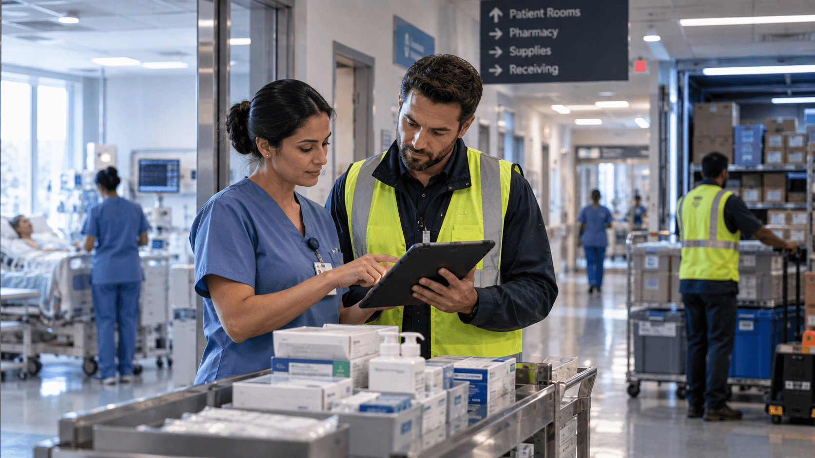 Healthcare logistics handoff with a clinician and delivery partner