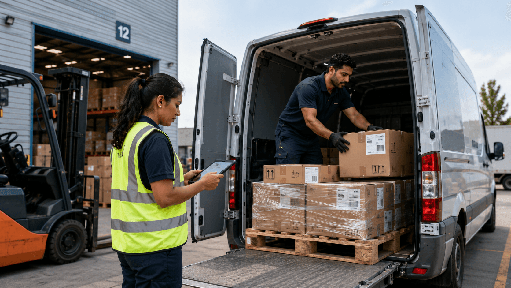 Inbound collection with loading activity and digital confirmation at a warehouse bay