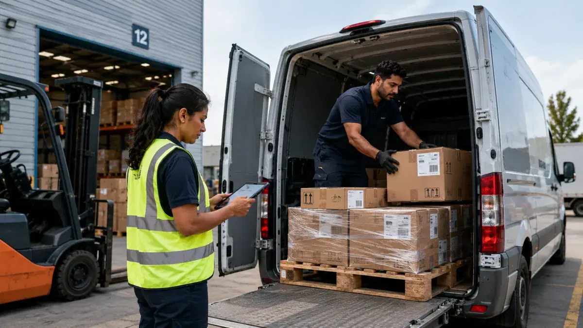 Commercial pickup at origin, with goods loaded for onward network movement