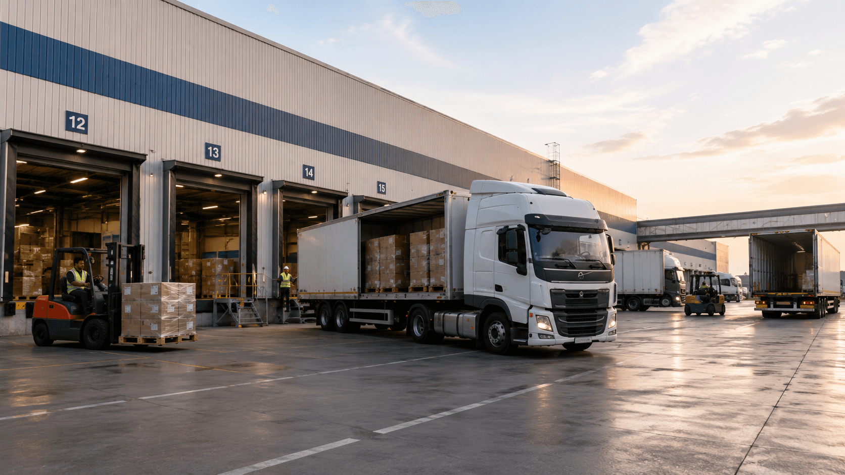 Hub-to-hub linehaul transfer at a distribution facility loading bay