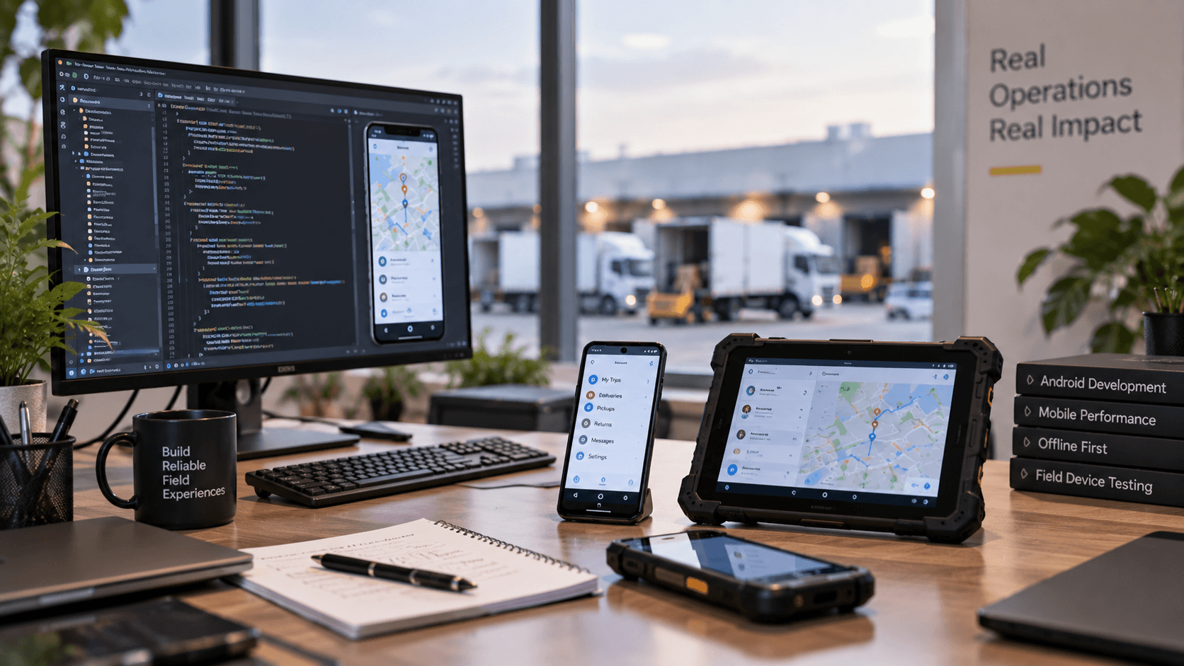 Android field-device testing setup for logistics workflows