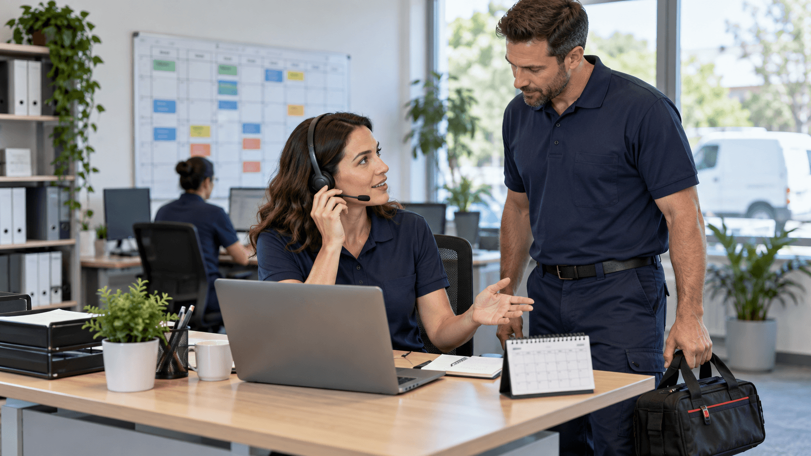 Field operations colleagues discussing a scheduled work visit