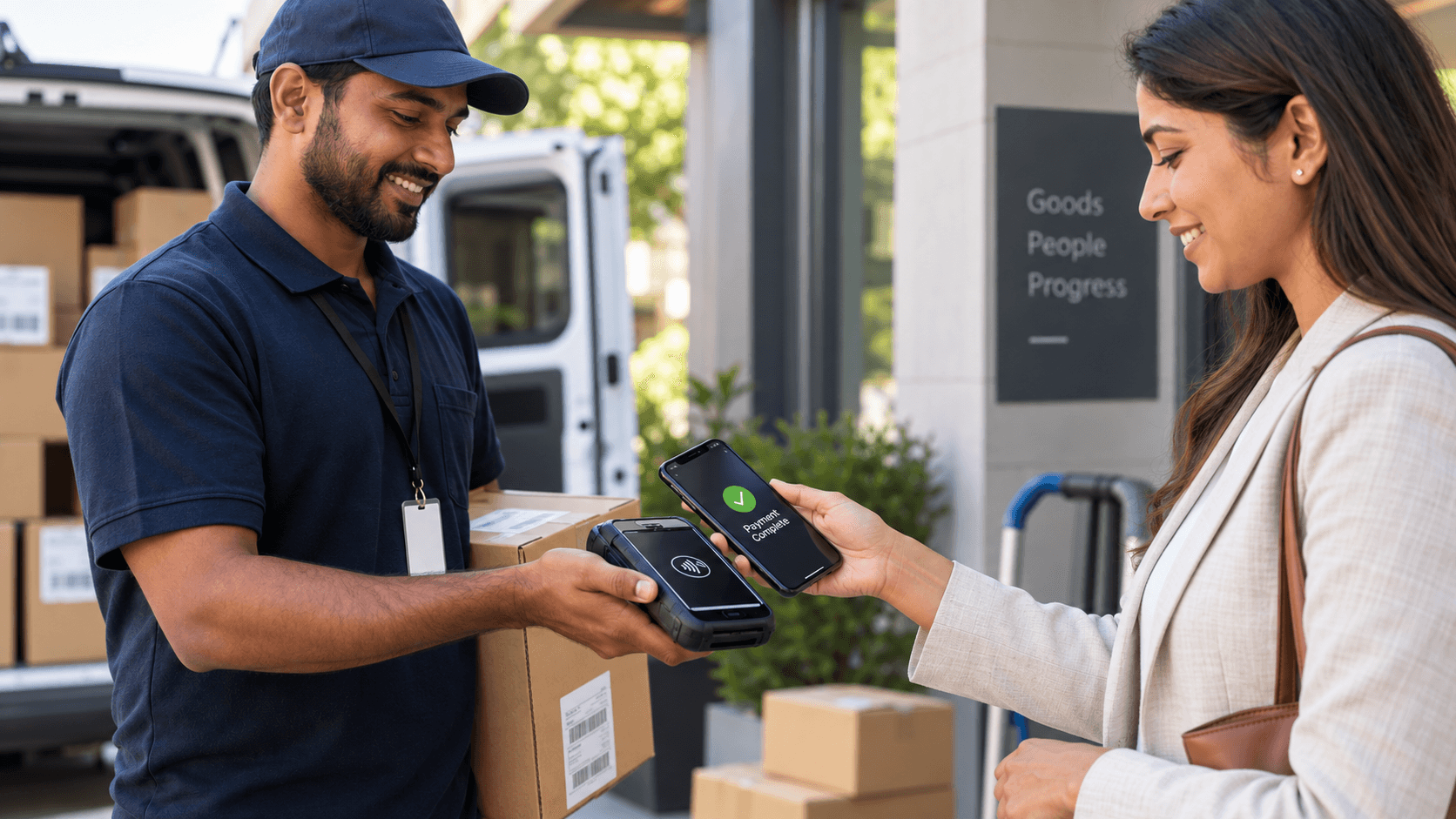 Contactless payment during a delivery handoff between an operator and recipient