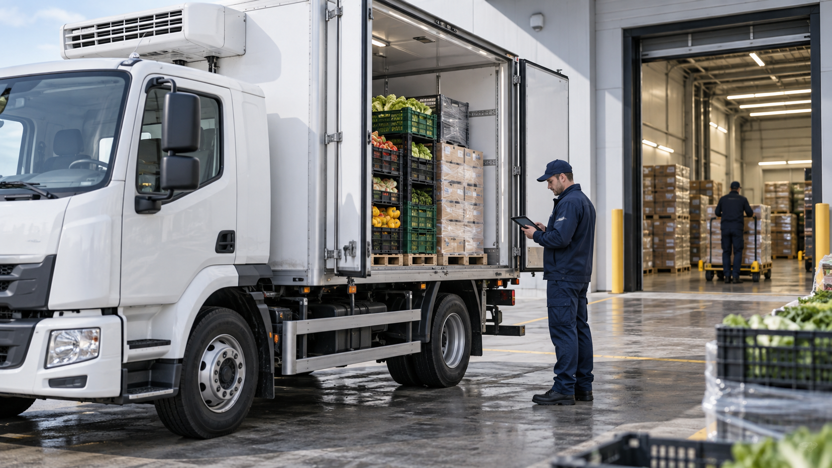 Refrigerated delivery vehicle prepared for a business distribution route