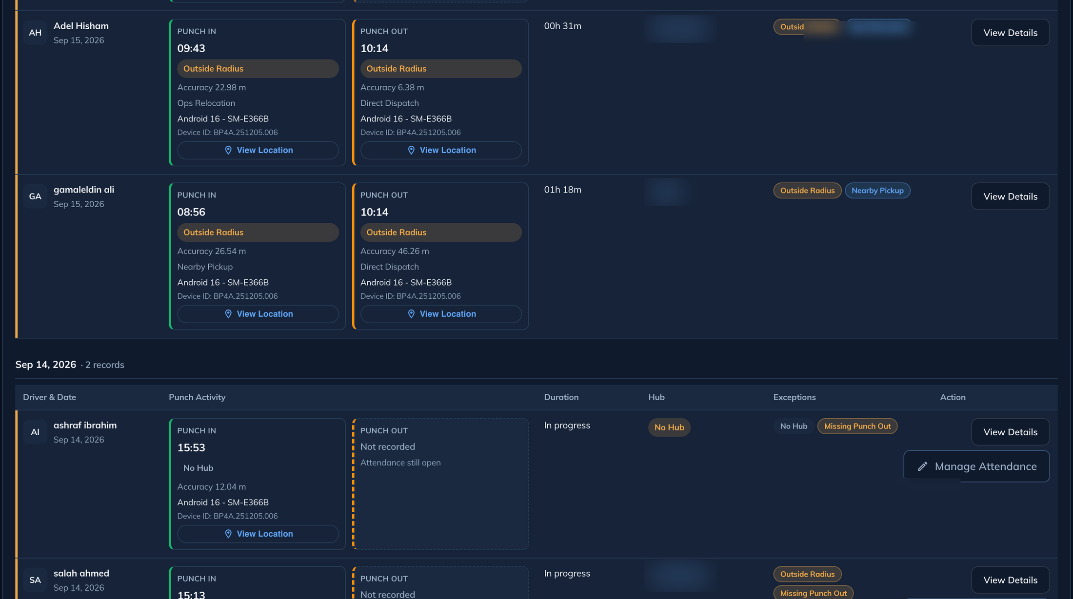 Logibee workforce readiness workspace with approved demo assignments; precise location labels are protected